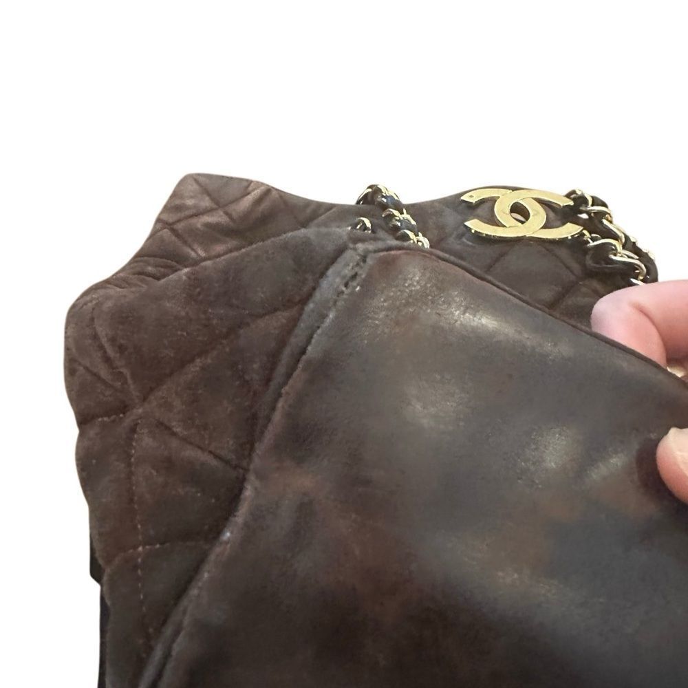 CHANEL Dark Brown Quilted Tote with Gold Chain - Picture 6 of 16